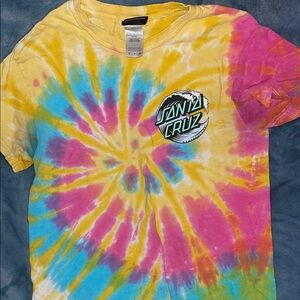 Santa Cruz Skateboards Yellow and Pink Short Sleeve Tie-Dye Tee